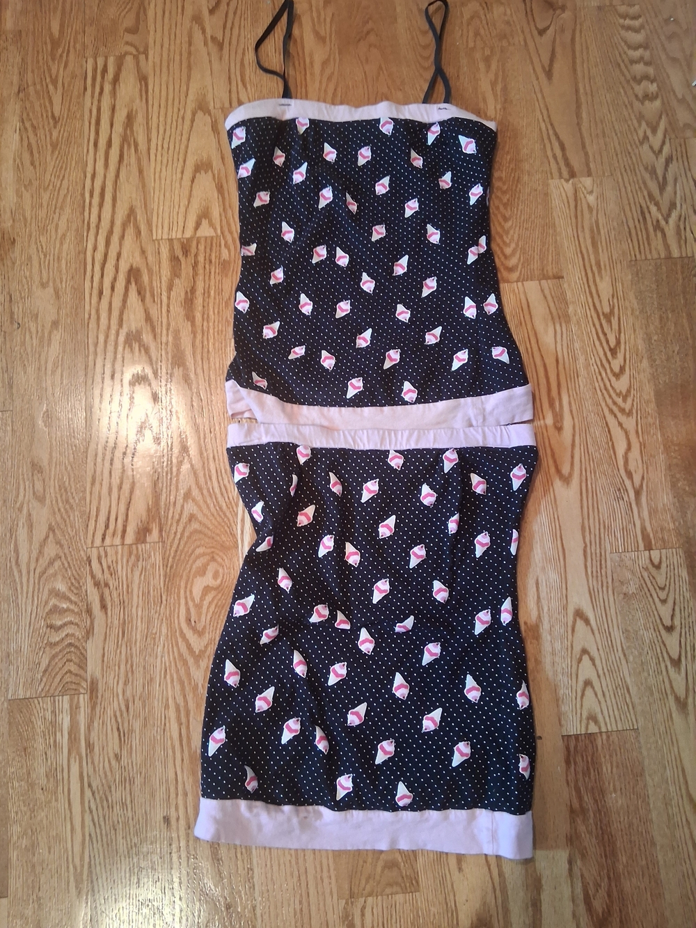 Black Polka Dot Tank Skirt Set with Pink Trim